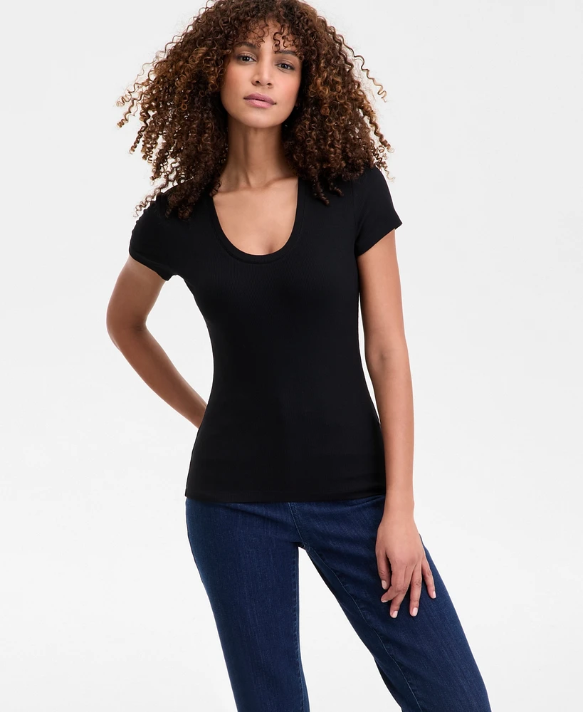 I.n.c. International Concepts Women's Ribbed Scoop-Neck Top, Exclusively at Macy's