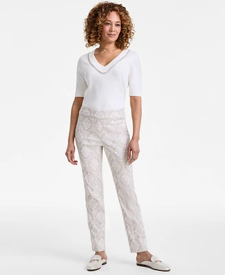 Jm Collection Women's Printed Jacquard Pull-On Pants, Exclusively at Macy's