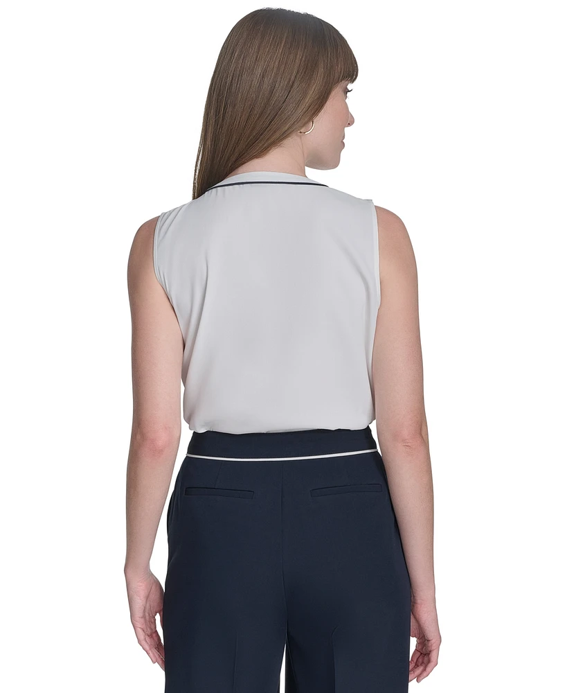Tommy Hilfiger Women's Ruffle Contrast-Tipped Blouse