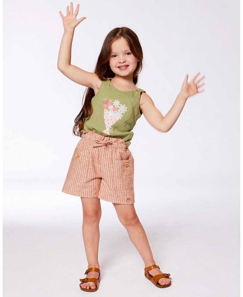 Deux par Deux Big Girls Crinkle Jersey Tank Top Floral Olive Green