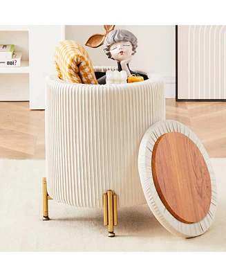 Round Vanity Stool Chair with 23Qt Storage and Padded Seat
