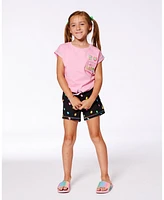 Deux par Deux Toddler Girls Organic Cotton Tee With Print And Knot Candy Pink - Toddler|Child