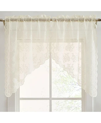 Hlc.me Jolene Floral Rod Pocket Lace Short Cafe Swags for Small Windows - 28 x 36 Inch Length ( Swags