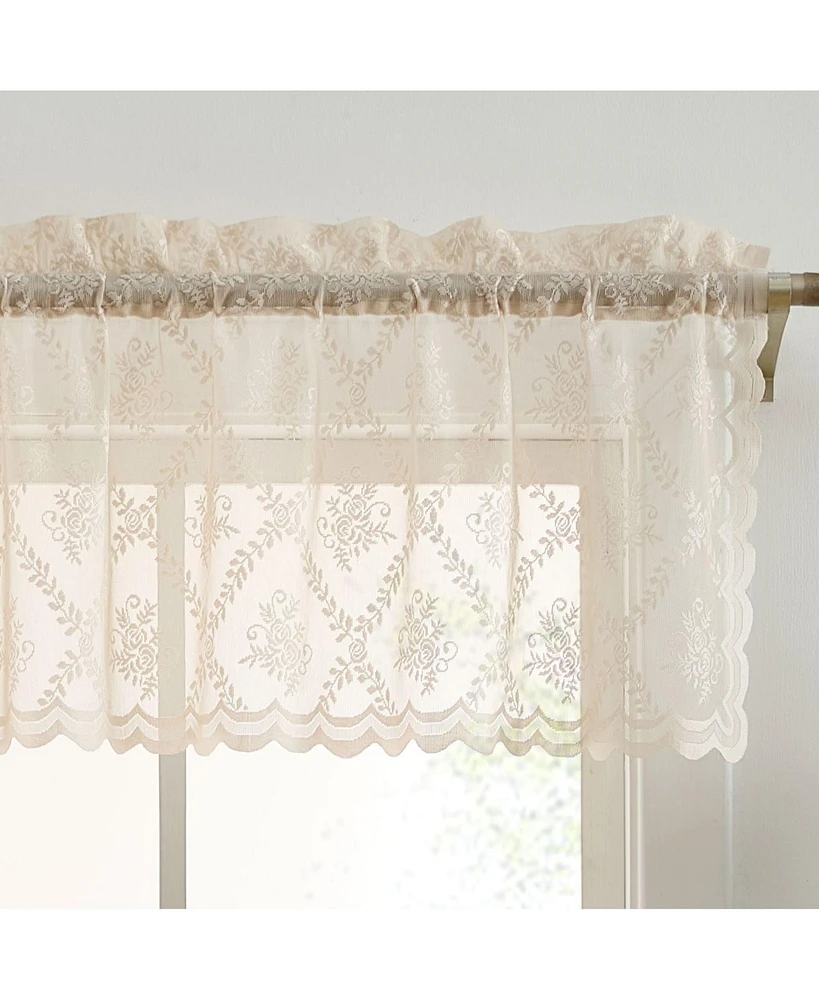 Hlc.me Isabella Floral Rod Pocket Lace Semi Sheer Voile Short Valance for Small