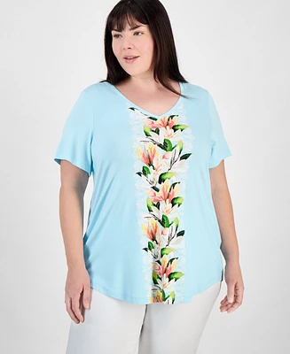 Jm Collection Plus V-Neck Short-Sleeve Top