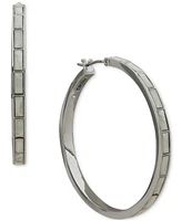 Dkny Colored Glass Stone Baguette Medium Hoop Earrings, 1.47"