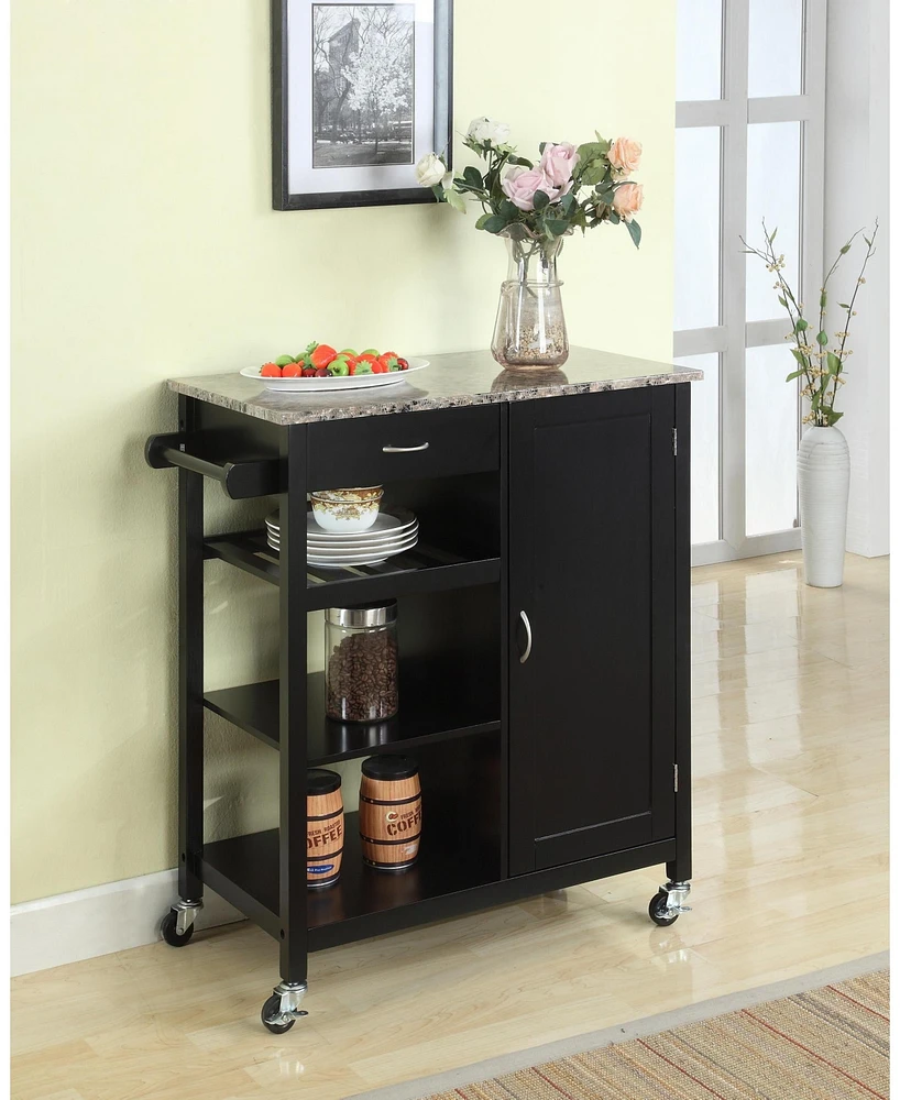 Kings Brand Furniture Sanford Wood & Marble Finish Top Kitchen Storage Cabinet Cart