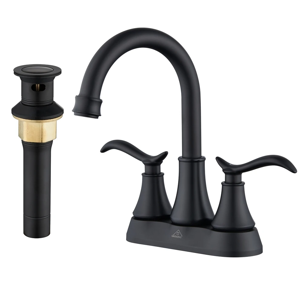 4 Inch 2-Handle Centerset Bathroom Sink Faucet with Drain Assembly and Supply Hose cUPC Lavatory Mixer Double Handle Tap Deck Mounted Oil Rubbe