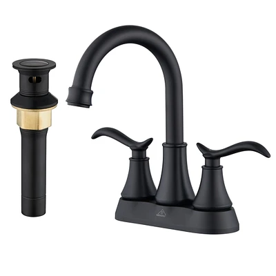 4 Inch 2-Handle Centerset Bathroom Sink Faucet with Drain Assembly and Supply Hose cUPC Lavatory Mixer Double Handle Tap Deck Mounted Oil Rubbe