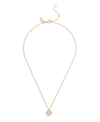 Coach Faux Stone Signature C Pave Heart Pendant Necklace