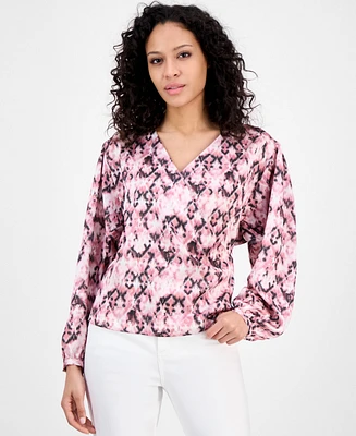 Boss Orange Women's Printed Long-Sleeve V-Neck Blouse