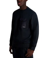 Karl Lagerfeld Paris Men's Relaxed Fit Long Sleeve Crewneck Jacquard Pocket Sweatshirt