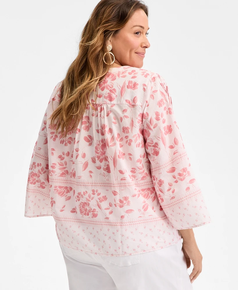 Style & Co Plus Size Printed Pintuck Top, Exclusively at Macy's