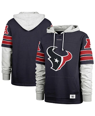'47 Brand Men's Navy Houston Texans Double Header Blitz Cornerback Pullover Hoodie