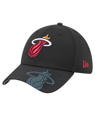 New Era Men's Black Miami Heat Sport Night 39THIRTY Flex Hat