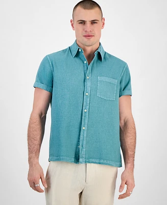 Sun + Stone Men's Blake Linen Chambray Short Sleeve Button-Front Shirt, Created for Macy's