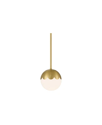 Camila 7" Mid Century Modern Pendant Ceiling Light Fixture Dining Room Over Table Kitchen Island Foyer Globe Hanging Antique Brass Finish Glass H