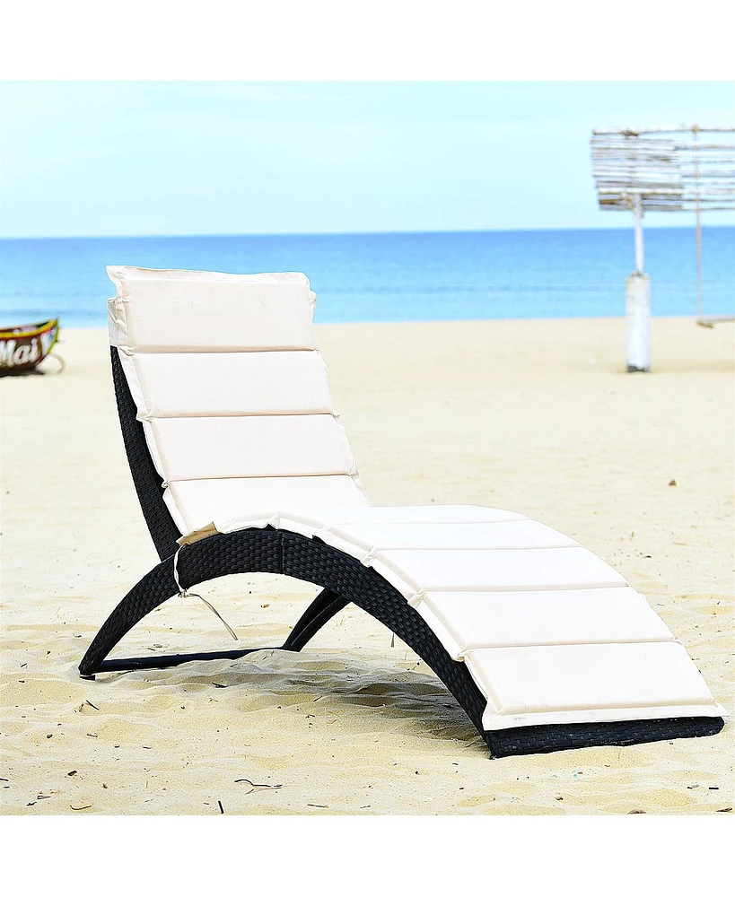 2PCS Folding Patio Rattan Lounge Chair Chaise Cushioned Portable Garden