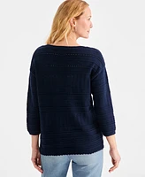 Style & Co Petite Cotton Mixed-Stitch Pointelle Sweater, Exclusively at Macy's