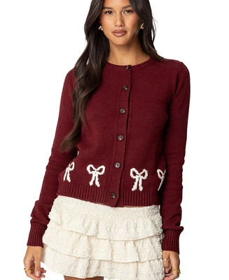 Edikted Womens Rona Bow Knit Cardigan