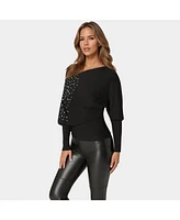 Bebe Women's Off Shoulder Studded Dolman Sleeve Sweater