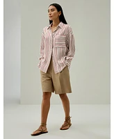 Lilysilk Women's Oversized Striped Silk-Twill Shirt