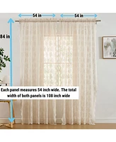 Hlc.me Jolene Floral Soft Decorative Lace Semi Sheer Light Filtering Rod Pocket Window Treatment Curtain Drapery Panels - Set of 2