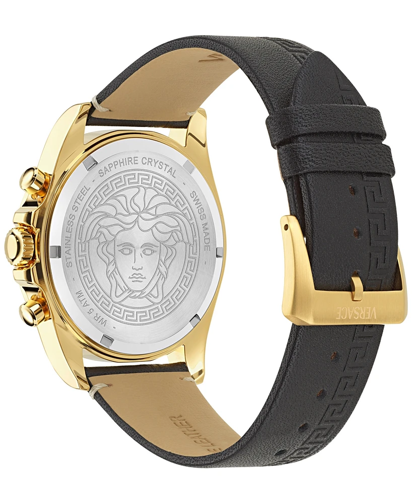 Versace Men's Swiss Chronograph Greca Wave Black Leather Strap Watch 43mm