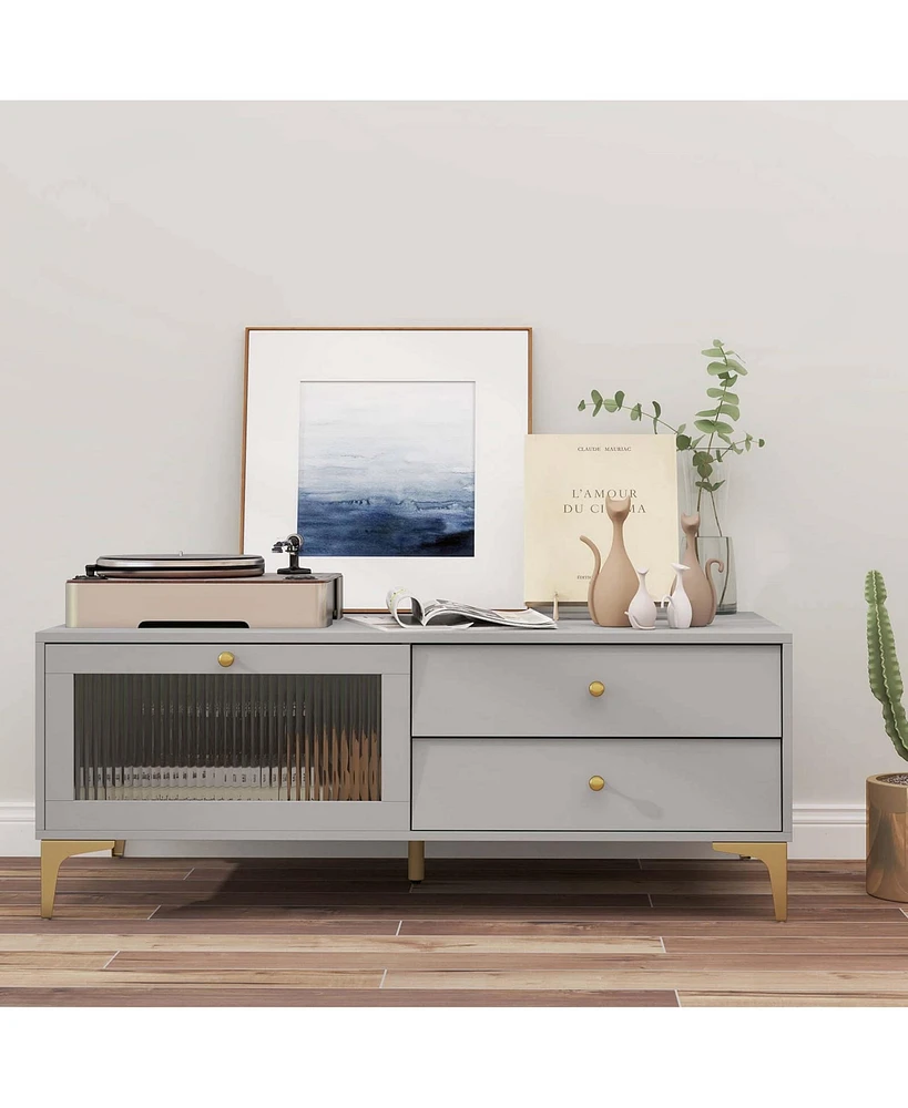 Modern Tv Stand for 55" TVs with Drop Down Door Cabinet 2 Storage Drawers