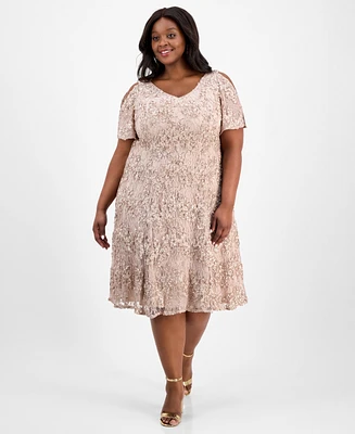 Alex Evenings Plus V-Neck A-Line Sequin Dress