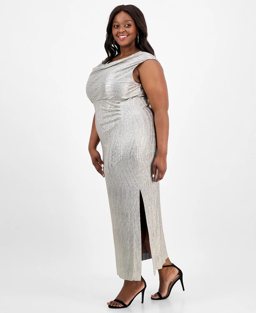 Connected Plus Cowlneck Sleeveless Long Dress