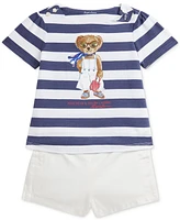 Polo Ralph Lauren Baby Girls Striped Bear Tee & Twill Short Set