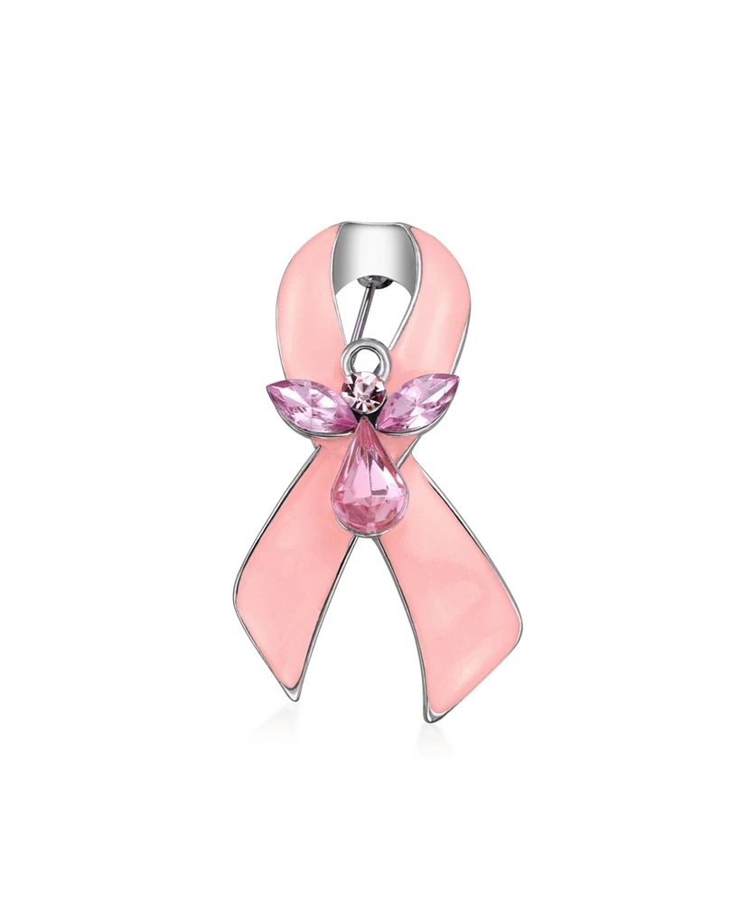 Bling Jewelry Guardian Angel Cancer Awareness Ribbon Brooch Pin - Crystal Enamel Support Symbol