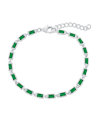 Sterling Silver, Emerald Bezel-Set Rectangle Bracelet