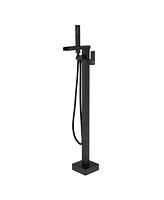 Freestanding Bathtub Faucet Bathtub Tub Filler Floor Mount Bathroom Faucets Brass Single Handle Tub Faucet with Handheld Spray, Brushed Nickel
