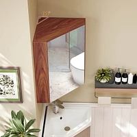 23.5" Wall Mounted Storage Organizer Corner Medicine Cabinet with Mirror