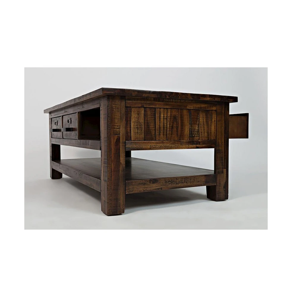 Cannon Valley Distressed Industrial Three Drawer 48" Coffee Table, Distressed Medium Brown