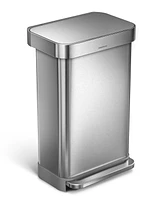 simplehuman 45 Liter Rectangular Liner Rim Steel Kitchen Trash Can with Liner Pocket