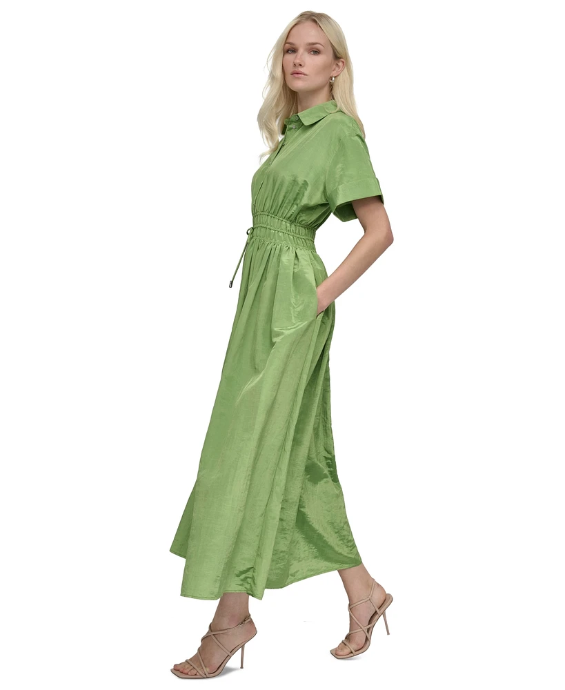 Dkny Petite Textured Drawstring-Waist Shirtdress