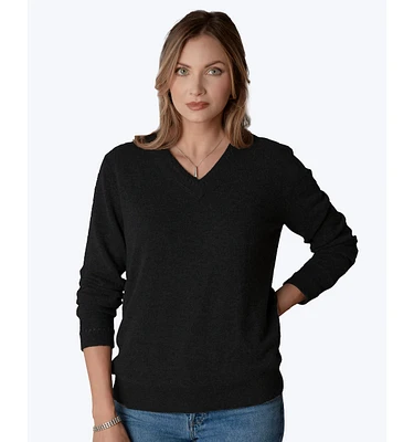 LuxLined Women's Itch-Free Cashmere V-Neck Sweater with Soft Inner Lining