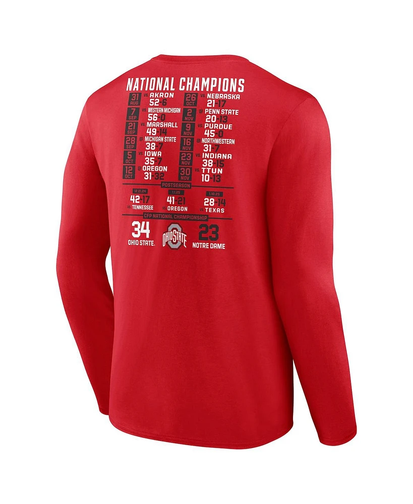 Fanatics Men's Scarlet Ohio State Buckeyes College Football Playoff 2024 National Champions Schedule Long Sleeve T-Shirt