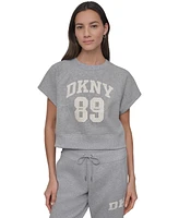 Dkny Sport Women's Rhinestone Logo Cropped Pullover Top