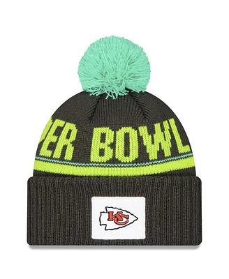 New Era Men's Black Kansas City Chiefs Super Bowl Lix Cuffed with Pom Knit Hat
