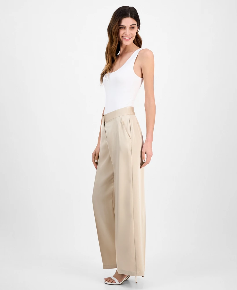 Tahari Asl Women's Satin Mid-Rise Wide-Leg Pants