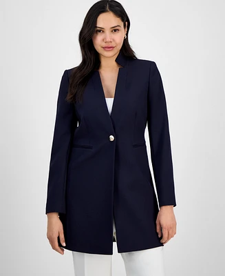 Tahari Asl Women's Twill Notched-Collar One-Button Topper
