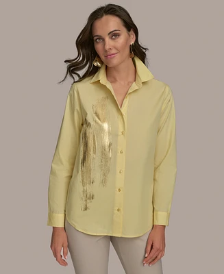 Donna Karan New York Women's Metallic Detail Cotton Button-Down Shirt