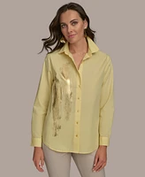 Donna Karan New York Women's Metallic Detail Cotton Button-Down Shirt