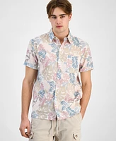 Sun + Stone Men's Dan Regular-Fit Leaf-Print Linen Blend Button-Down Shirt, Exclusively at Macy's