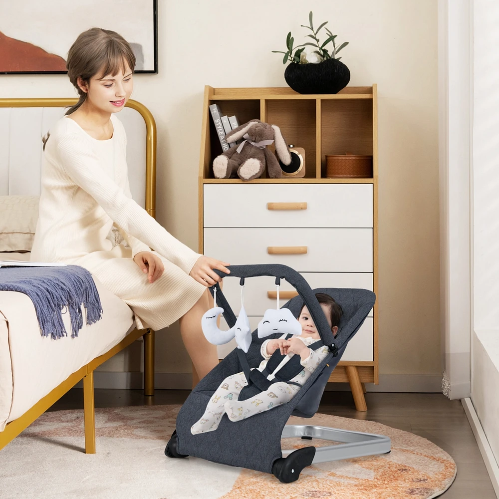 Slickblue Kids Portable Bouncer Chair with Removable Cover and Interactive Toy Bar