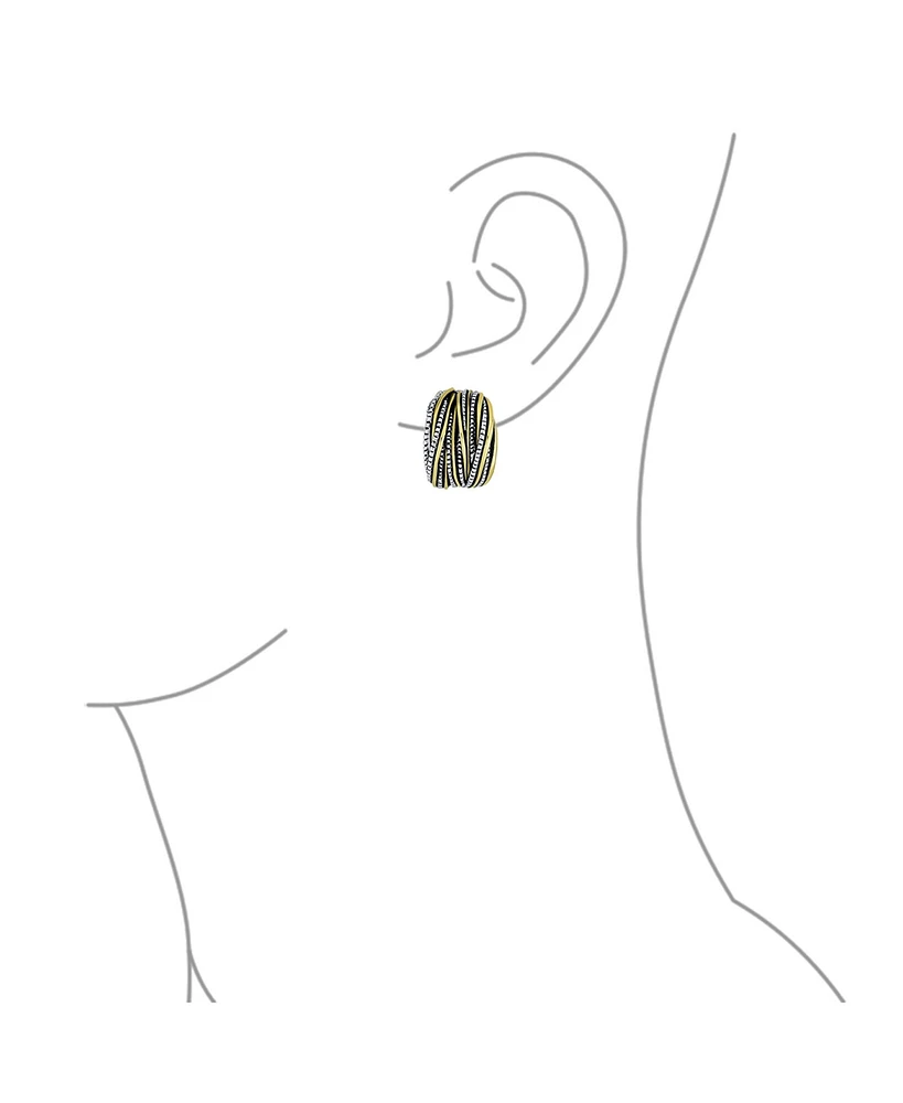 Bling Jewelry Half Hoop Shrimp Style Clip-On Earrings Two Tone Caviar Bead Silver Gold Plated